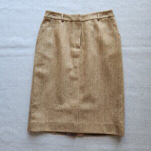 Vintage Lauren Ralph Lauren Wool Houndstooth Tweed Straight Skirt Slit Brown